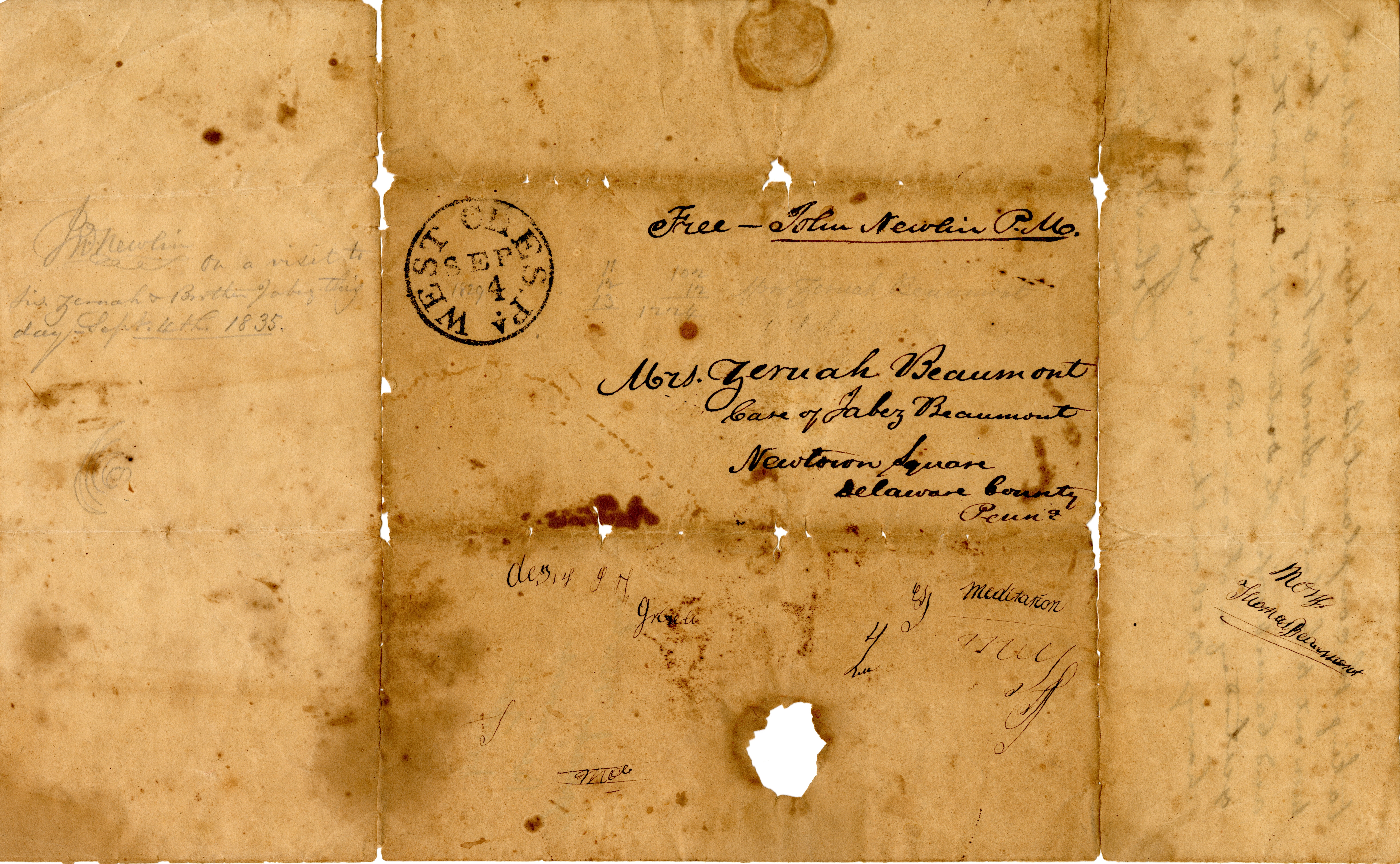 1821 Letter_page 4_from John Newlin to his sister, Zeruah Beaumont 