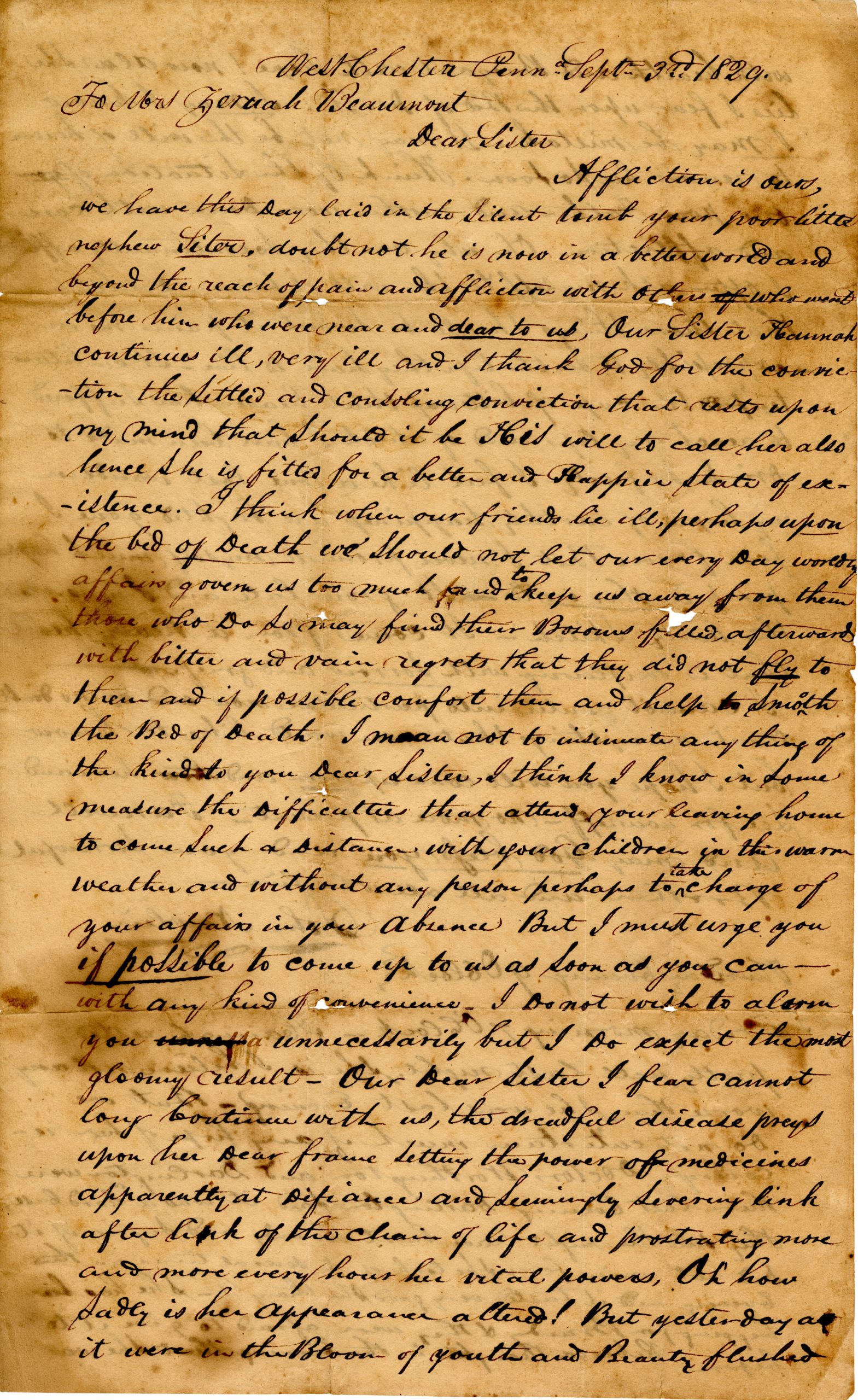 1846 Letter from John Newlin to his sister, Zeruah (Newlin) Beaumont